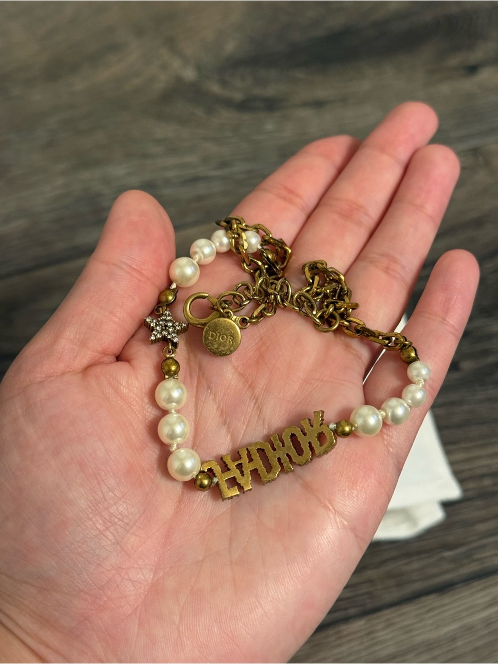 Dior Crystal J'Adior Star Gold Pearl Collar Necklace - Picture 4 of 6